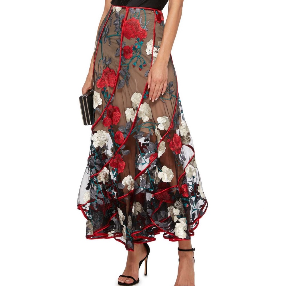 Christos Costarellos Skew Vollants Embroidered Tulle Skirt